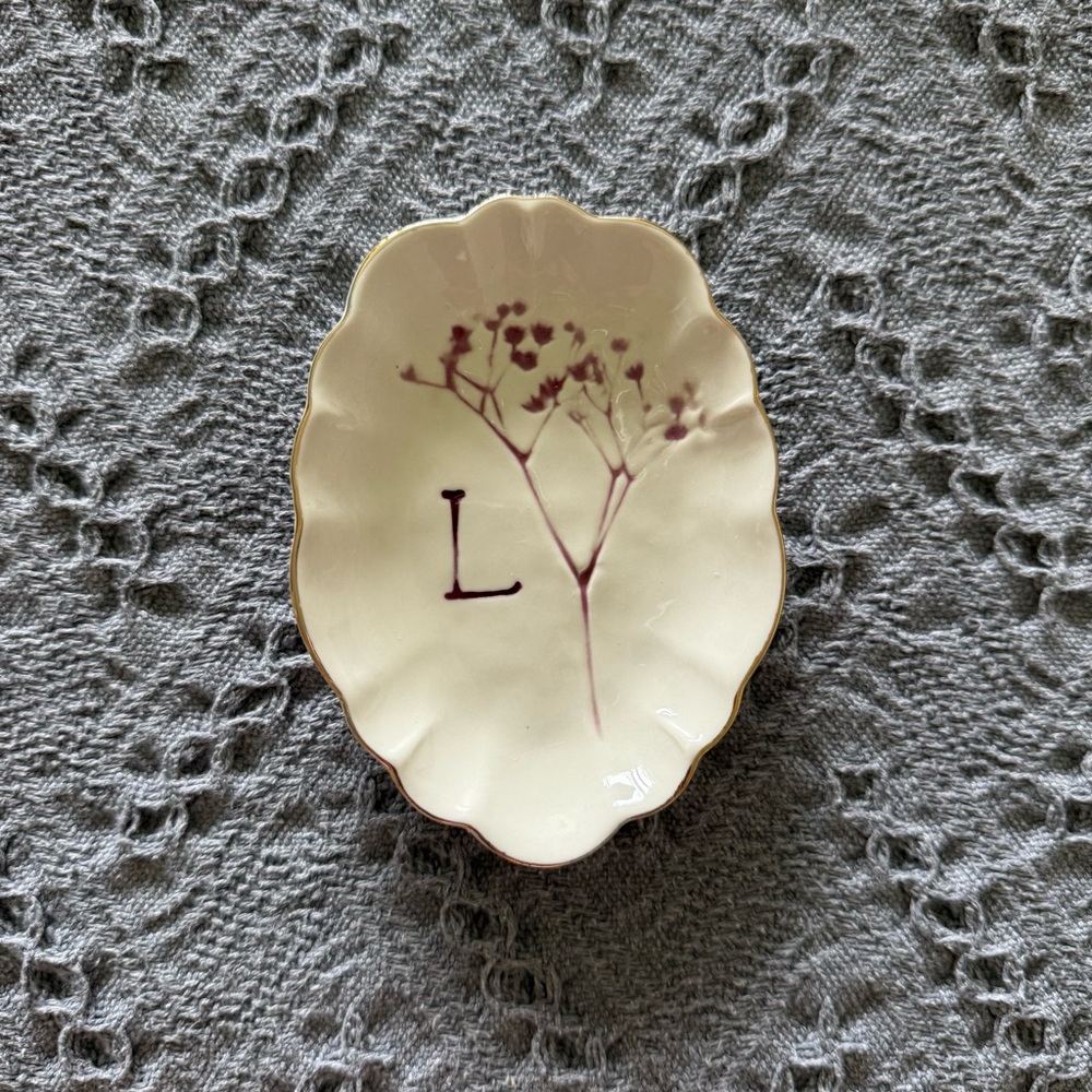 Anthropologie L Monogram Floral Ring Dish